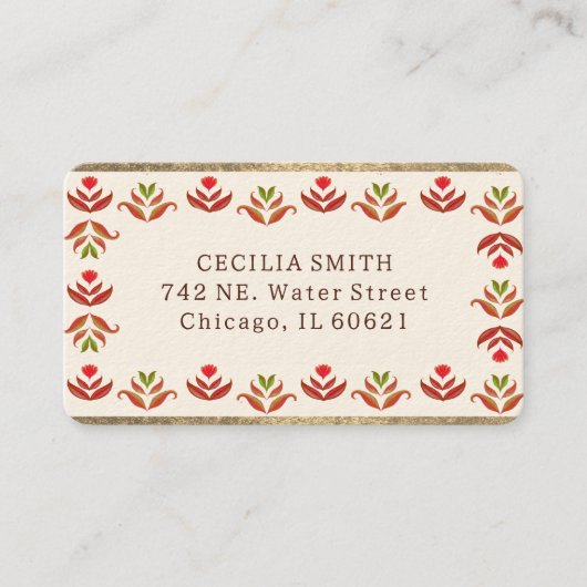     Volkskunst bloemrijke rand cute gezellig rusti Visitekaartje (Voorkant)