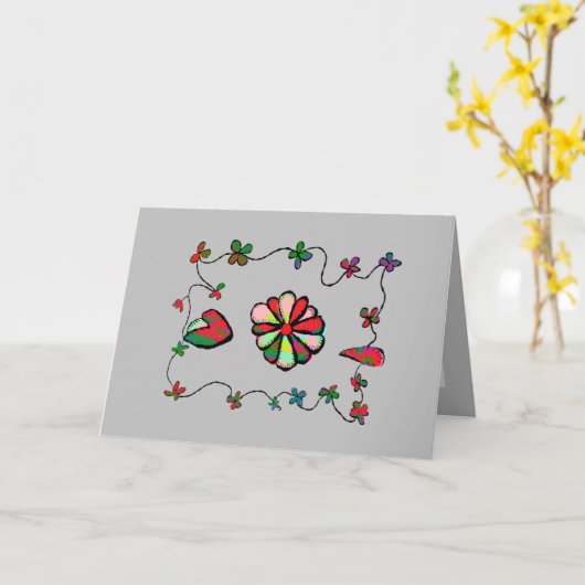 Volkskunst bloemschikken kaart (Gele Bloem)