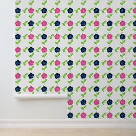 Volkskunst bloemvensterpaneel in hete roze en mari behang
