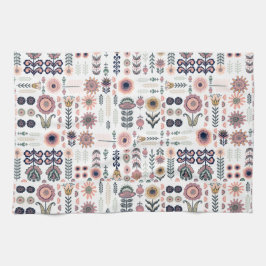 Volkskunst Botanisch Naadloos Patroon Theedoek