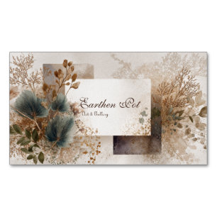 Volkskunst Botanische Abstract Blauw Groen Beige Magnetisch Visitekaartje
