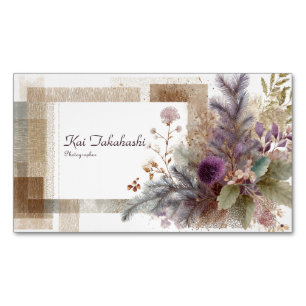Volkskunst Botanische Abstracte Paarse Distel Rust Magnetisch Visitekaartje