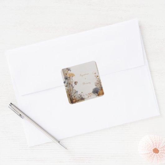  volkskunst botanische bruiloft vierkante sticker (Envelop)