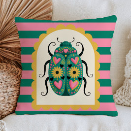 Volkskunst Bug op Roze & Groene Strepen Cottagecor Kussen