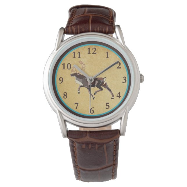 Volkskunst Caribou/rendieren Horloge (Voorkant)