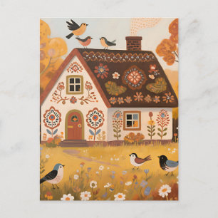 Volkskunst Cottage Vogels Herfst Briefkaart
