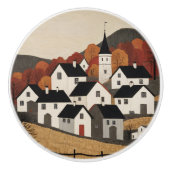 volkskunst dorpscène keramische knop (Voorkant)