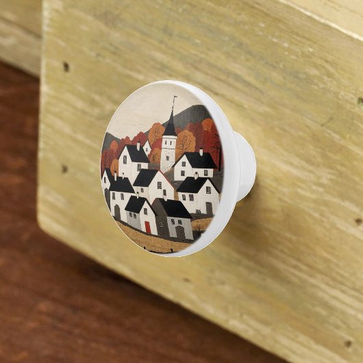 volkskunst dorpscène keramische knop