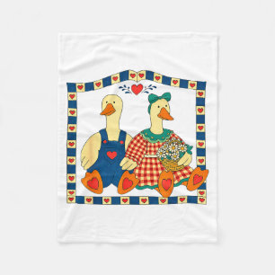 Volkskunst Eend Koppel Met Bloemen Landelijk Boerd Fleece Deken