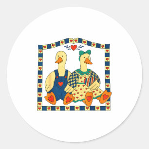 Volkskunst Eend Koppel Met Hartjes Landelijke Boer Ronde Sticker