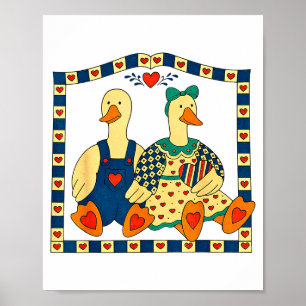Volkskunst Eendenpaar Met Hartjes Landelijke Boerd Poster