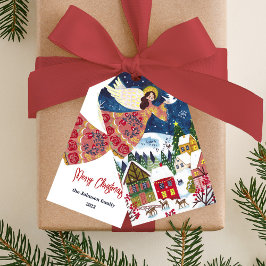 Volkskunst engel vrede op aarde Kerstmis Cadeaulabel