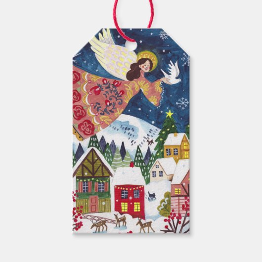 Volkskunst engel vrede op aarde Kerstmis Cadeaulabel (Voorkant)