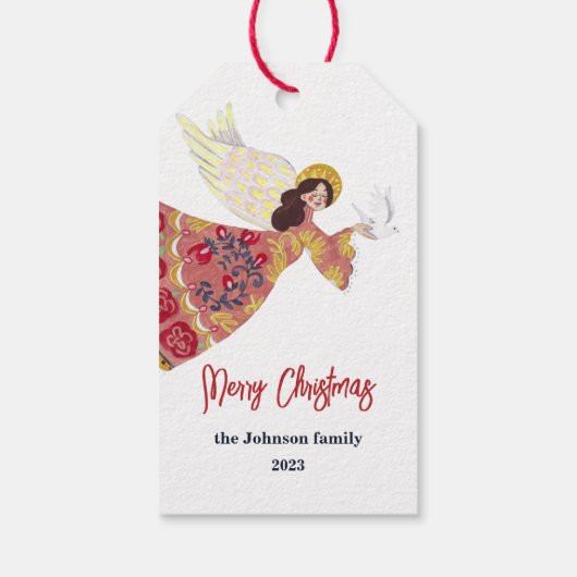 Volkskunst engel vrede op aarde Kerstmis Cadeaulabel (Achterkant)