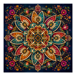 VOLKSkUNST FLORALE MANDALA CIRKELVORMIG BOTANISCH Perfect Poster
