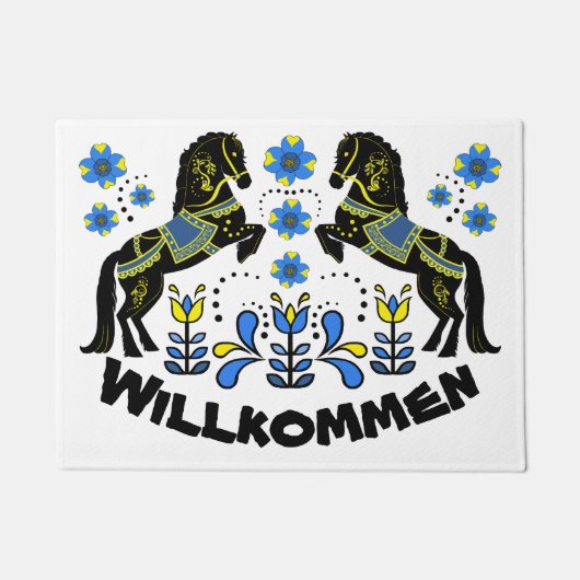 Volkskunst Friesian/Fries Welkom/Willkommen/blauw Deurmat (Voorkant)