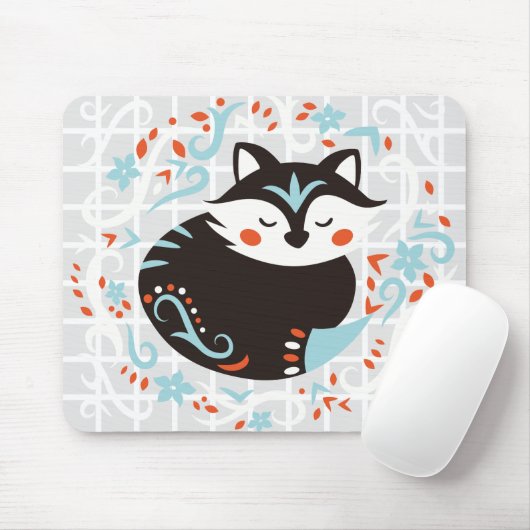 Volkskunst Gebogen Vos Grid Muismat (Met muis)