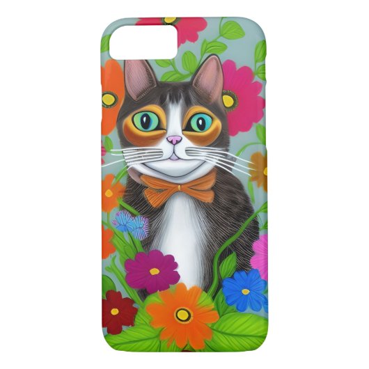 Volkskunst grillige kat en bloemen Case-Mate iPhone case (Achterkant)