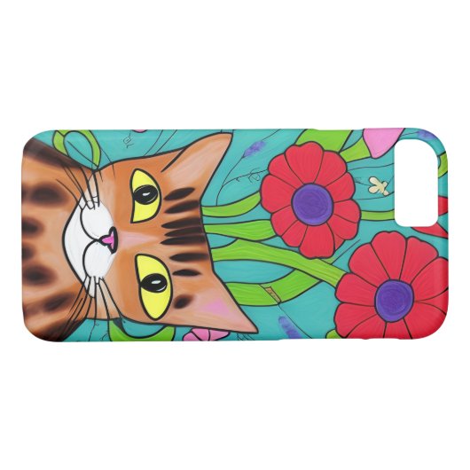 Volkskunst grillige kat en bloemen Case-Mate iPhone case (Achterkant (Horizontaal))