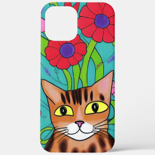 Volkskunst grillige kat en bloemen Case-Mate iPhone case