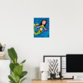 Volkskunst Groene Meermin met Snoer van Rode Harte Poster (Thuiskantoor)