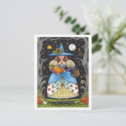 VOLKSKUNST Hekserij in griezelige bossen, ZWARTE K Feestdagenkaart (Staand voorkant)