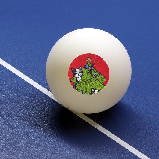 Volkskunst Katten Kerstboom Pingpongbal
