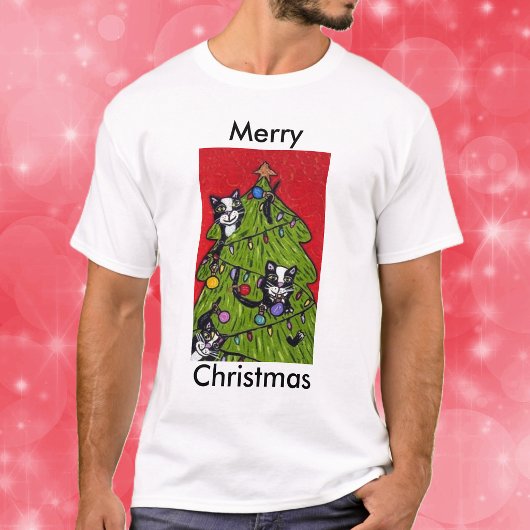 Volkskunst Katten Kerstboom T-shirt