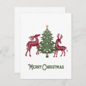 Volkskunst Kerst Kaart met rendieren en bomen (Voorkant / Achterkant)