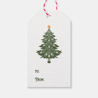 Volkskunst kerstboom met ster cadeaulabel