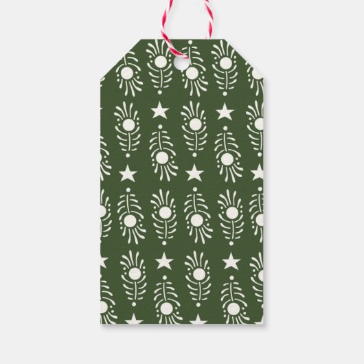 Volkskunst kerstboom met ster cadeaulabel (Achterkant)