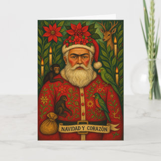 Volkskunst Kerstkaart | Navidad y Corazón Feestdagen Kaart