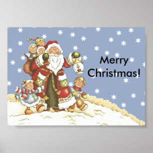 Volkskunst Kerstman Kinderen Kerstmis Sneeuwvlokke Poster
