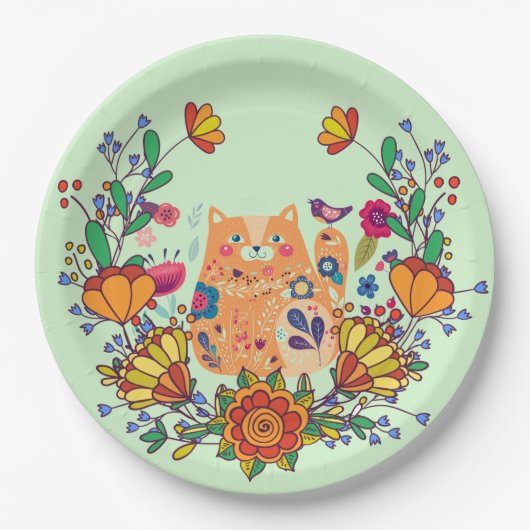 Volkskunst Kitty Papieren Bordje (Voorkant)
