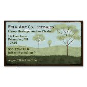 Volkskunst Landschap Primitieve Americana Bomen Magnetisch Visitekaartje (Voorkant)