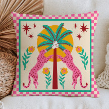 Volkskunst Luipaarden met Palmboom Geruite BOHO 