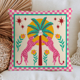 Volkskunst Luipaarden met Palmboom Geruite BOHO Kussen