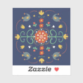 Volkskunst op blauw sticker (Vel)