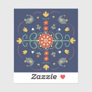 Volkskunst op blauw sticker