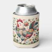 Volkskunst Patchwork Haan met Bloemaccenten Blikjeskoeler (Blikje Voorkant)