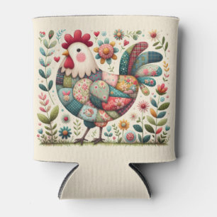 Volkskunst Patchwork Haan met Bloemaccenten Blikjeskoeler