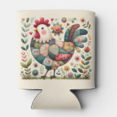 Volkskunst Patchwork Haan met Bloemaccenten Blikjeskoeler (Achterkant)