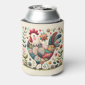 Volkskunst Patchwork Haan met Bloemaccenten Blikjeskoeler (Blikje Achterkant)