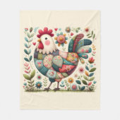 Volkskunst Patchwork Haan met Bloemaccenten Fleece Deken (Voorkant)
