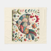 Volkskunst Patchwork Haan met Bloemaccenten Fleece Deken (Voorkant (Horizontaal))