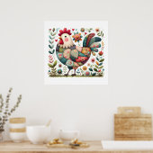 Volkskunst Patchwork Haan met Bloemaccenten Poster (Keuken)