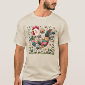 Volkskunst Patchwork Haan met Bloemaccenten T-shirt (Voorkant)