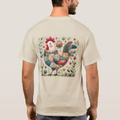 Volkskunst Patchwork Haan met Bloemaccenten T-shirt (Achterkant)