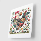 Volkskunst Patchwork Haan met Bloemaccenten Vierkante Klok (Hoek)