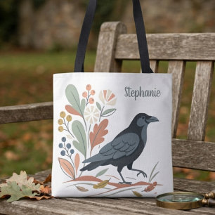 Volkskunst raaf met sombere lei kleur tote bag